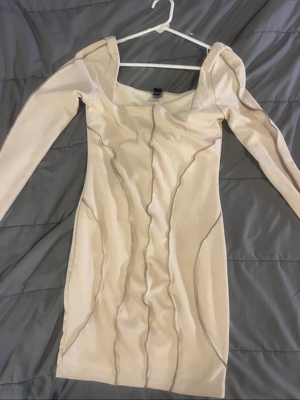 Windsor Cream Long-Sleeve Bodycon Dress with Sculpted Seams